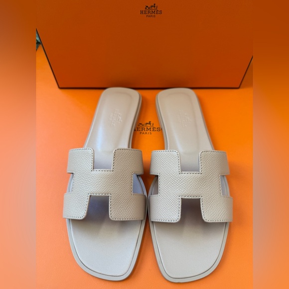 Hermes Oran Beige Perlino Epsom Leather Blush Sandals Flats all sizes - Picture 4 of 14